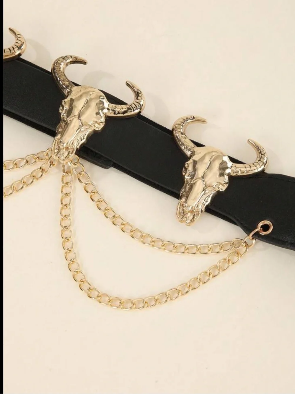 SHEIN Black Elastic Waist Belt with Gold Bull Skull Chains